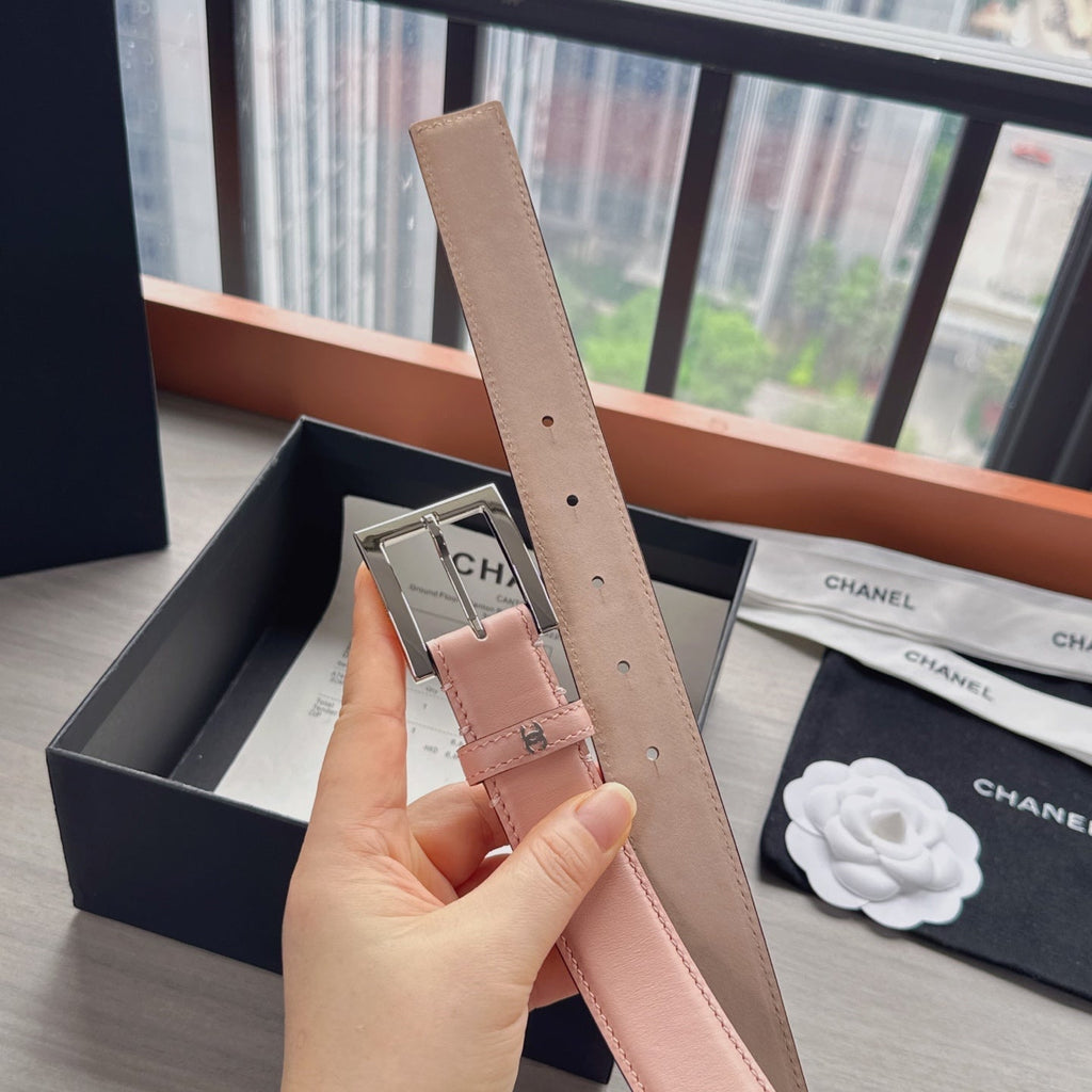 CC Belt 3cm Light Pink Sliver Cowhide 202807