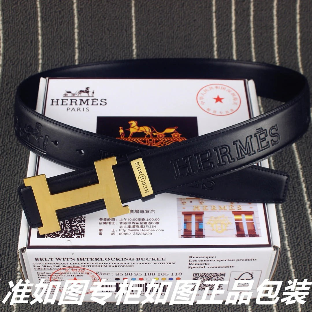 HM Constance Belt 38mm Black Calfskin Gold  Buckle 619961