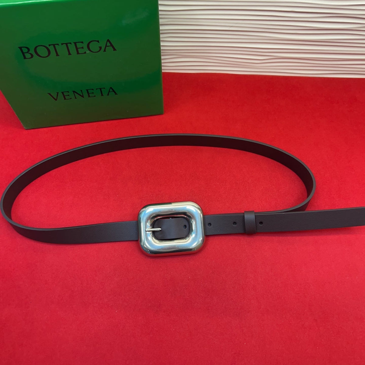 BV Chain Link Belt 2cm Coffee Sliver Grain Cowhide 202800