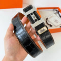 HM Constance Belt 38mm Black Brown Cowhide Sliver Buckle 620048