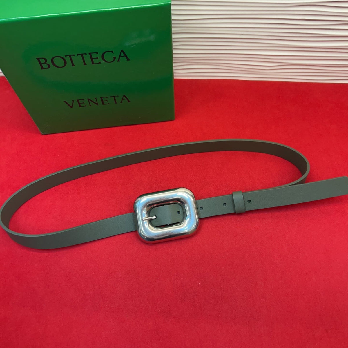BV Chain Link Belt 2cm Olive Sliver Grain Cowhide 202799