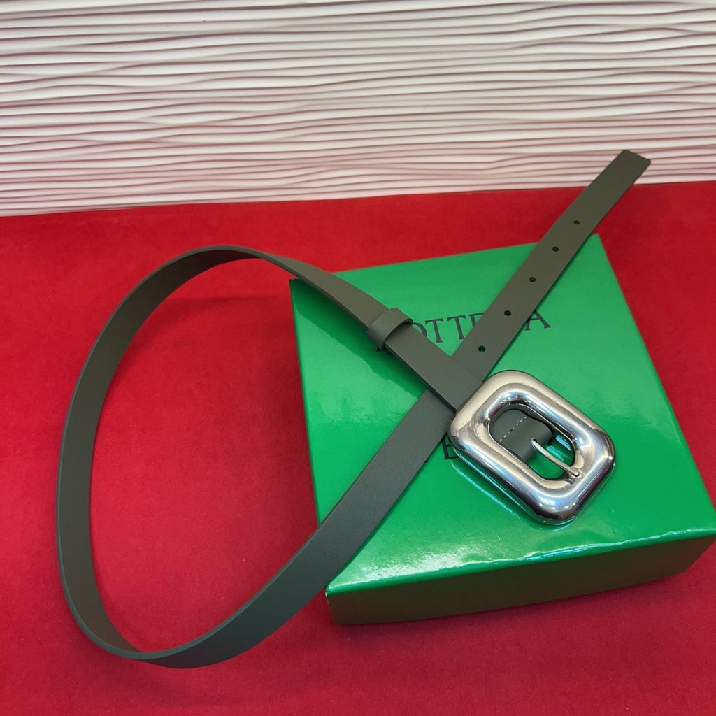 BV Chain Link Belt 2cm Olive Sliver Grain Cowhide 202799