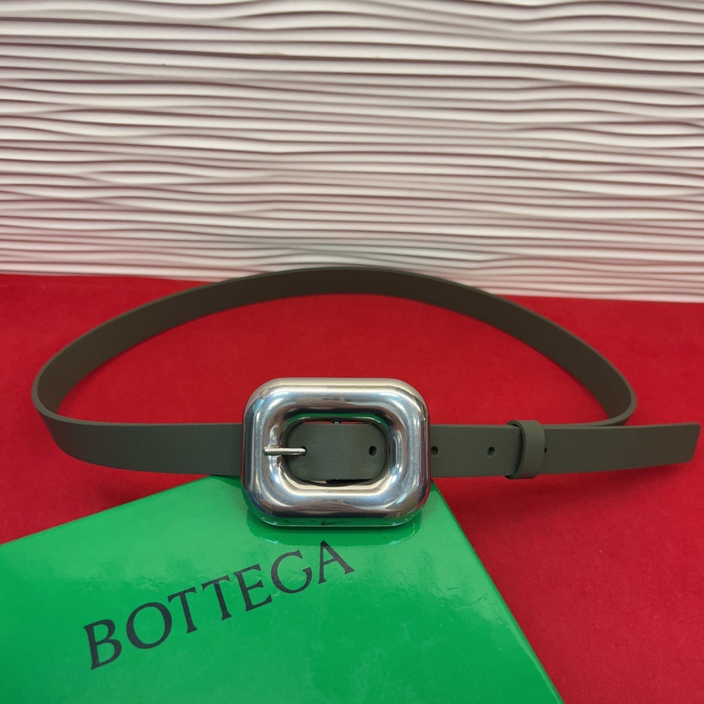 BV Chain Link Belt 2cm Olive Sliver Grain Cowhide 202799