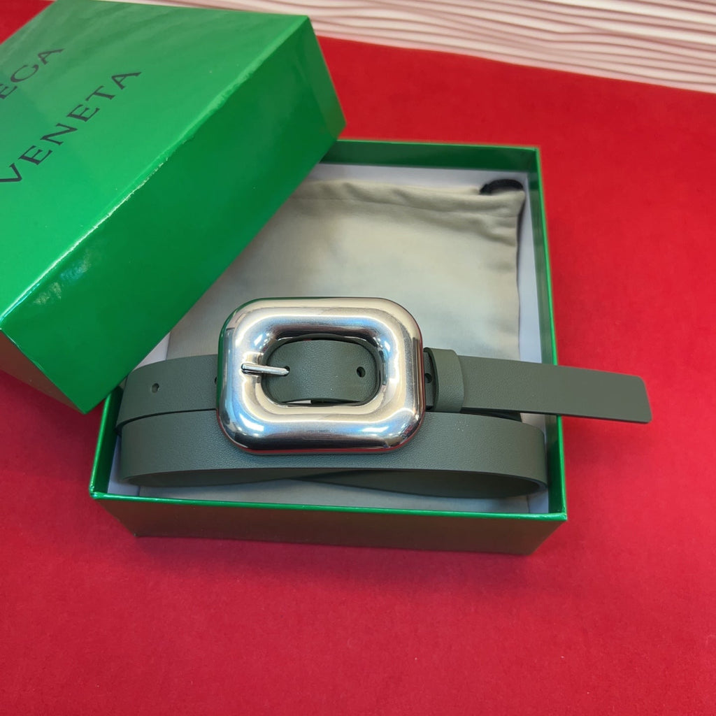 BV Chain Link Belt 2cm Olive Sliver Grain Cowhide 202799