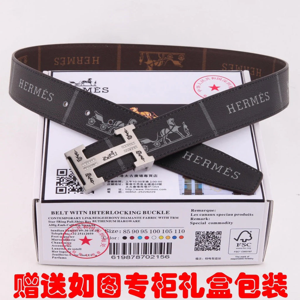 HM Constance Belt 38mm Black Brown Cowhide Sliver Buckle 620188