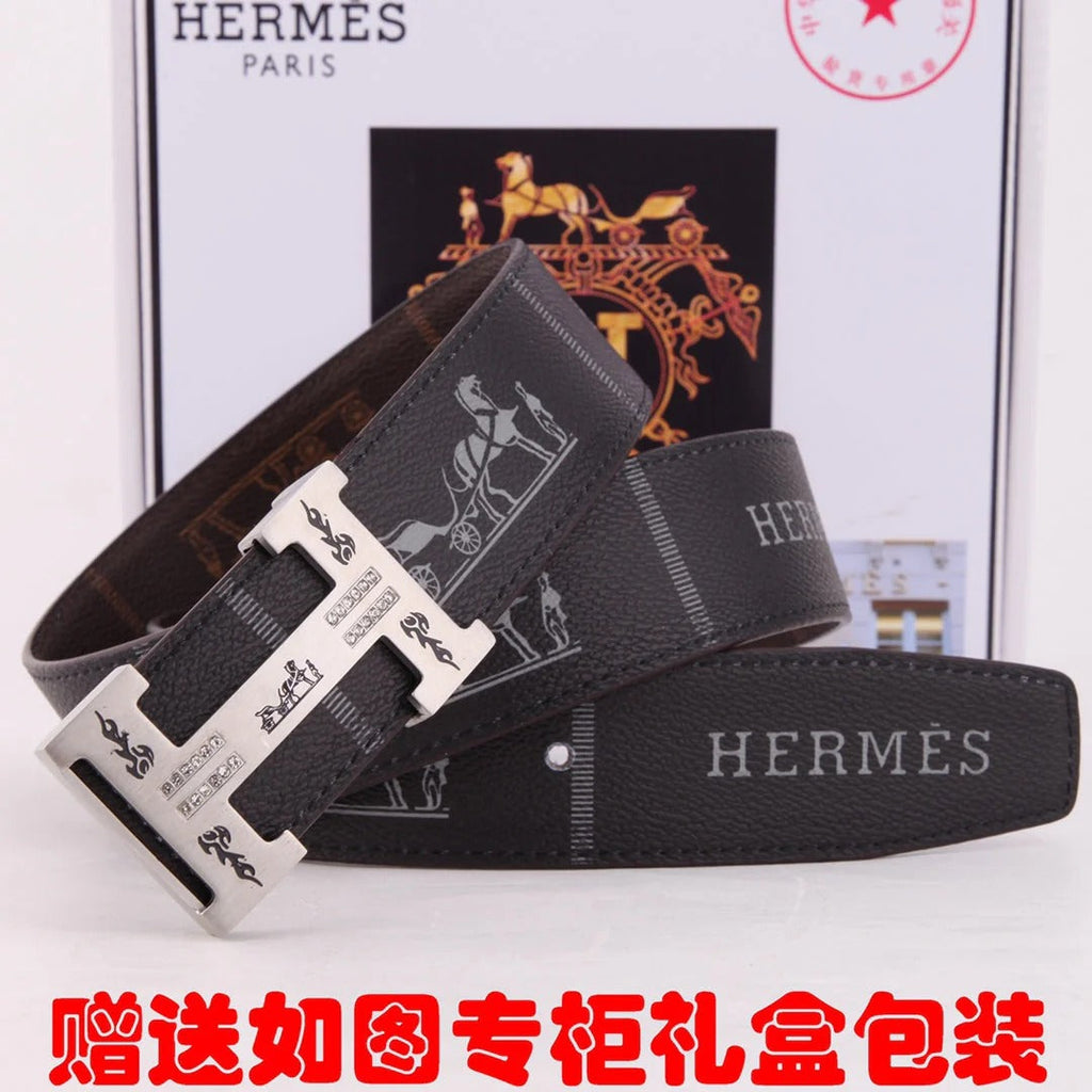 HM Constance Belt 38mm Black Brown Cowhide Sliver Buckle 620188