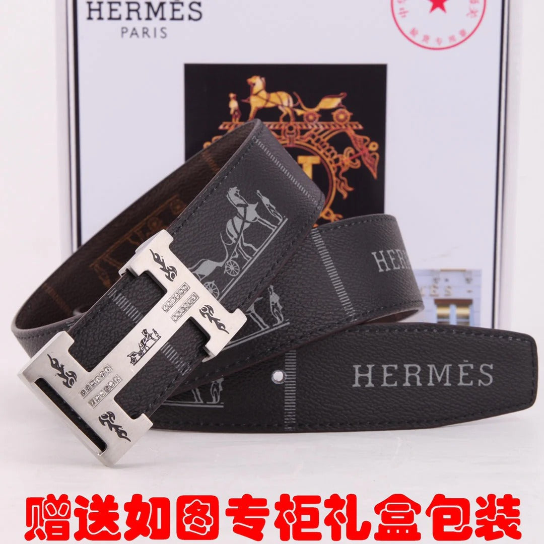 HM Constance Belt 38mm Black Brown Cowhide Sliver Buckle 620188