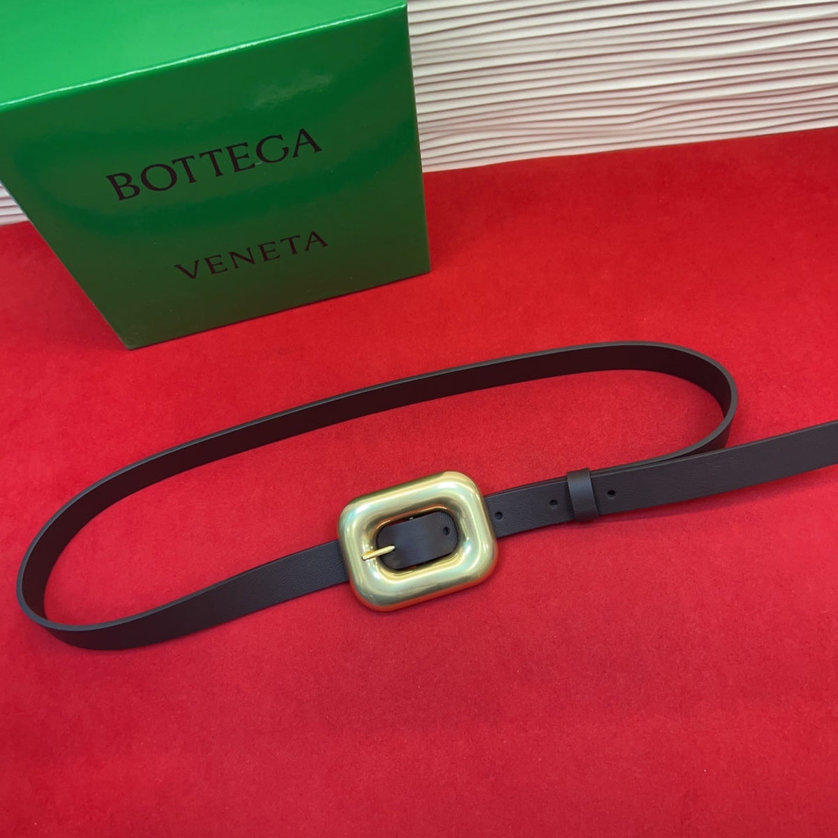 BV Chain Link Belt 2cm Coffee Gold Grain Cowhide 202796