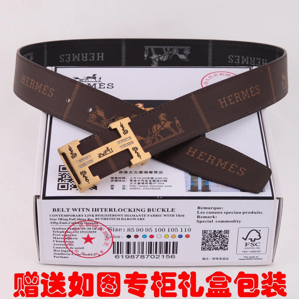 HM Constance Belt 38mm Brown Black Cowhide Gold Buckle 620189