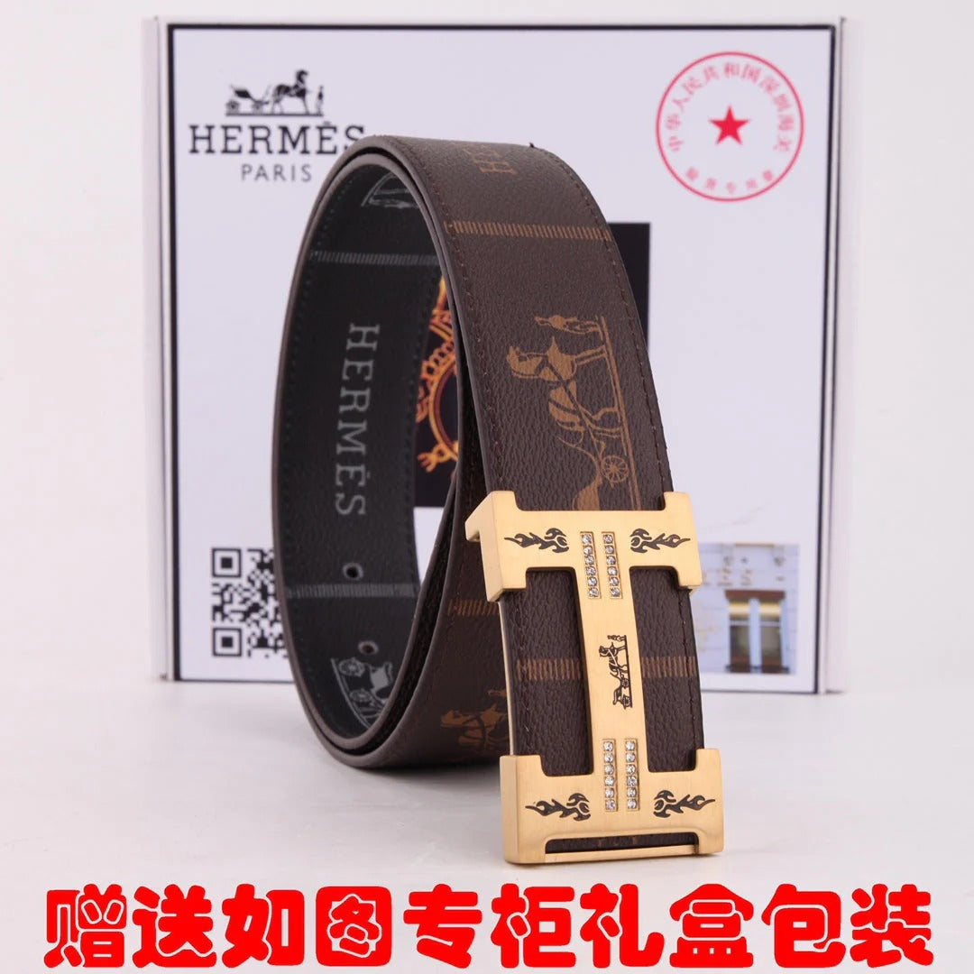 HM Constance Belt 38mm Brown Black Cowhide Gold Buckle 620189