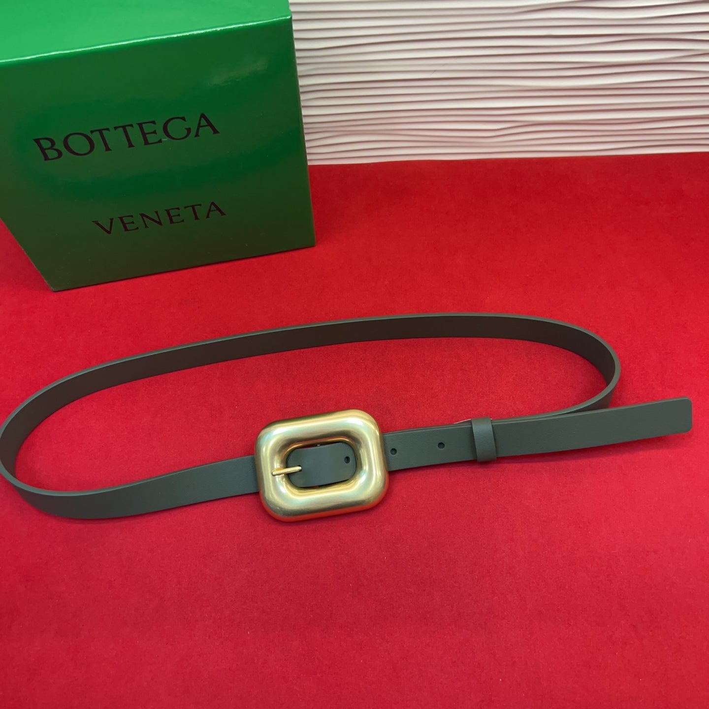 BV Chain Link Belt 2cm Olive Gold Grain Cowhide 202795