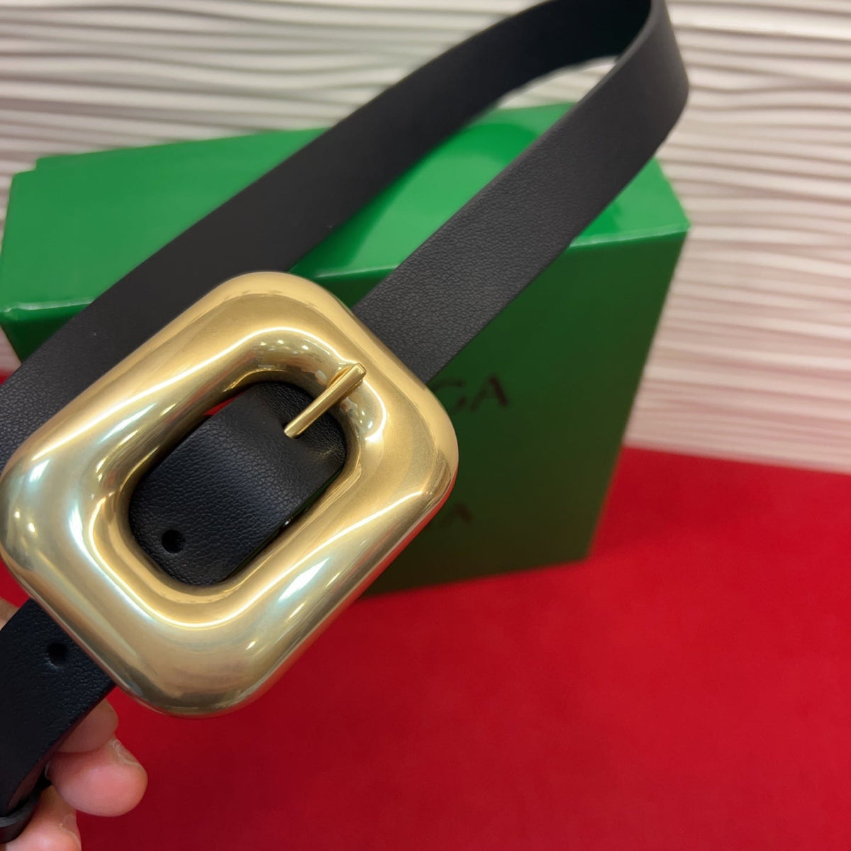 BV Chain Link Belt 2cm Black Gold Grain Cowhide 202794
