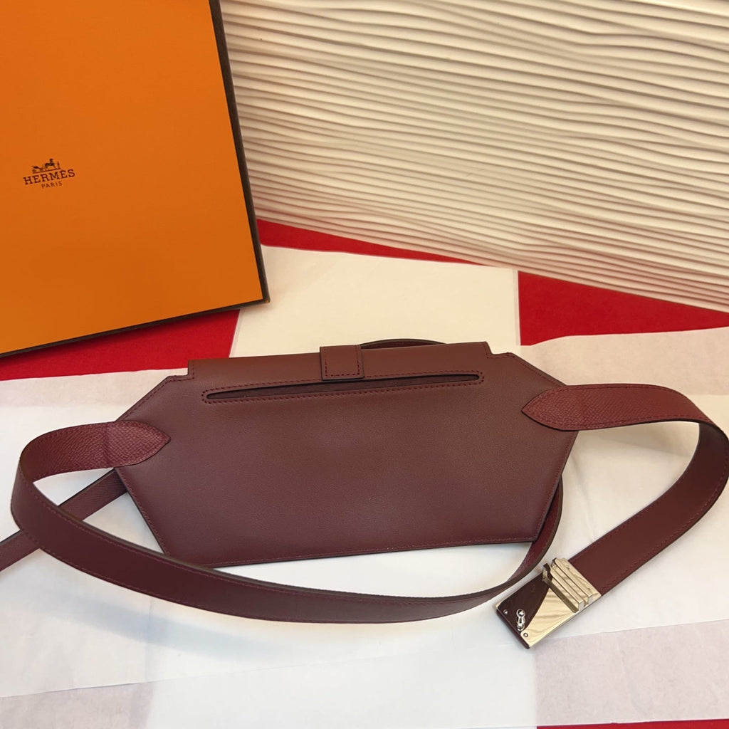 HM Elan Pocket Belt Burgundy Sliver Calfskin 202784