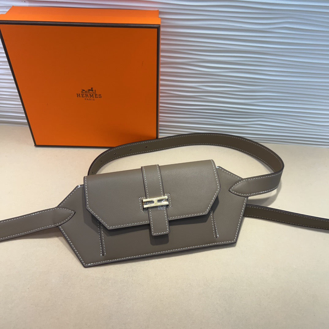 HM Elan Pocket Belt Taupe Sliver Calfskin 202783