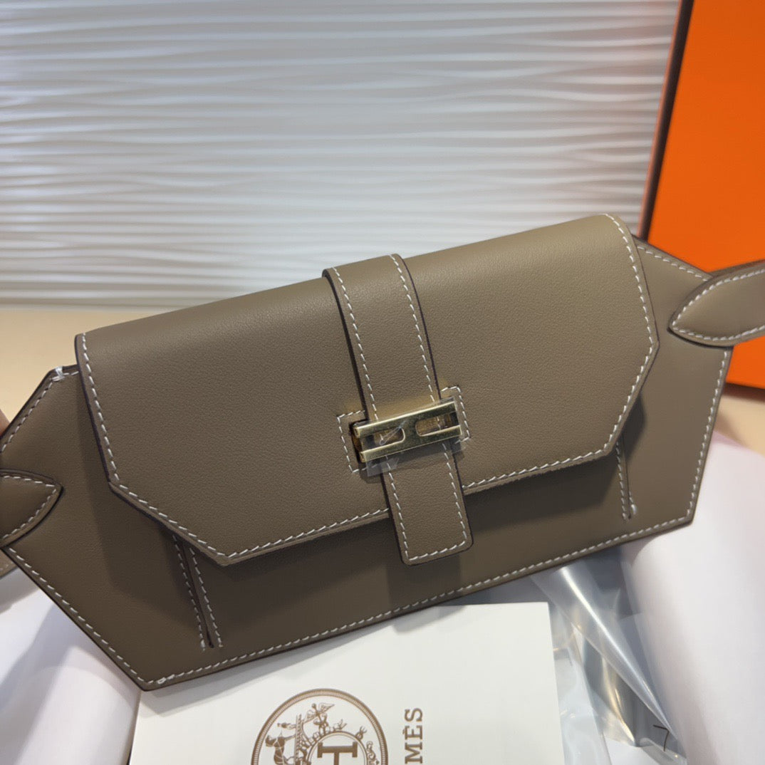 HM Elan Pocket Belt Taupe Sliver Calfskin 202783