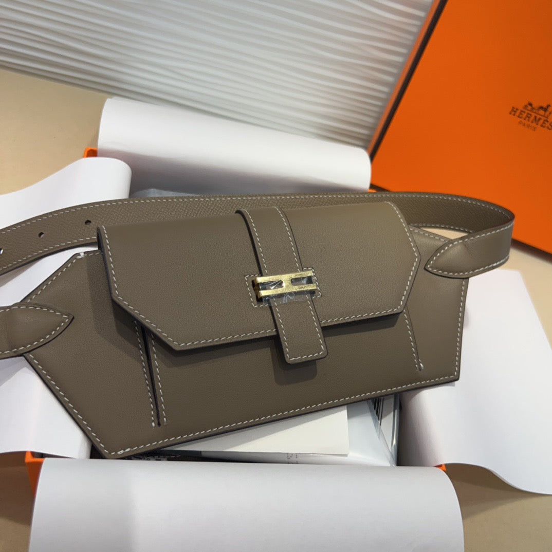 HM Elan Pocket Belt Taupe Sliver Calfskin 202783