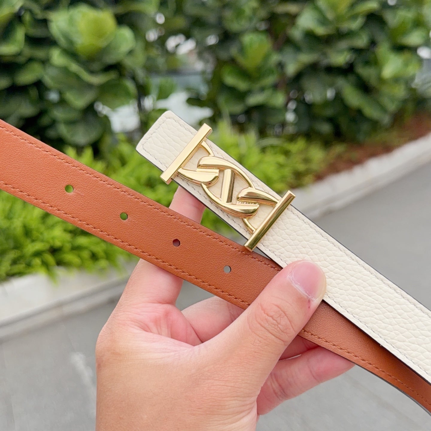 HM My H belt 2.5cm Ivory Gold Cowhide 202570