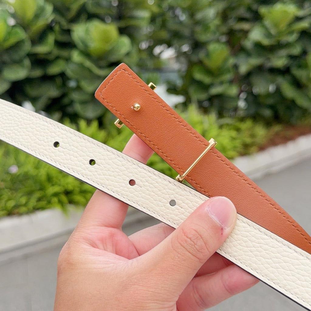 HM My H belt 2.5cm Ivory Gold Cowhide 202570