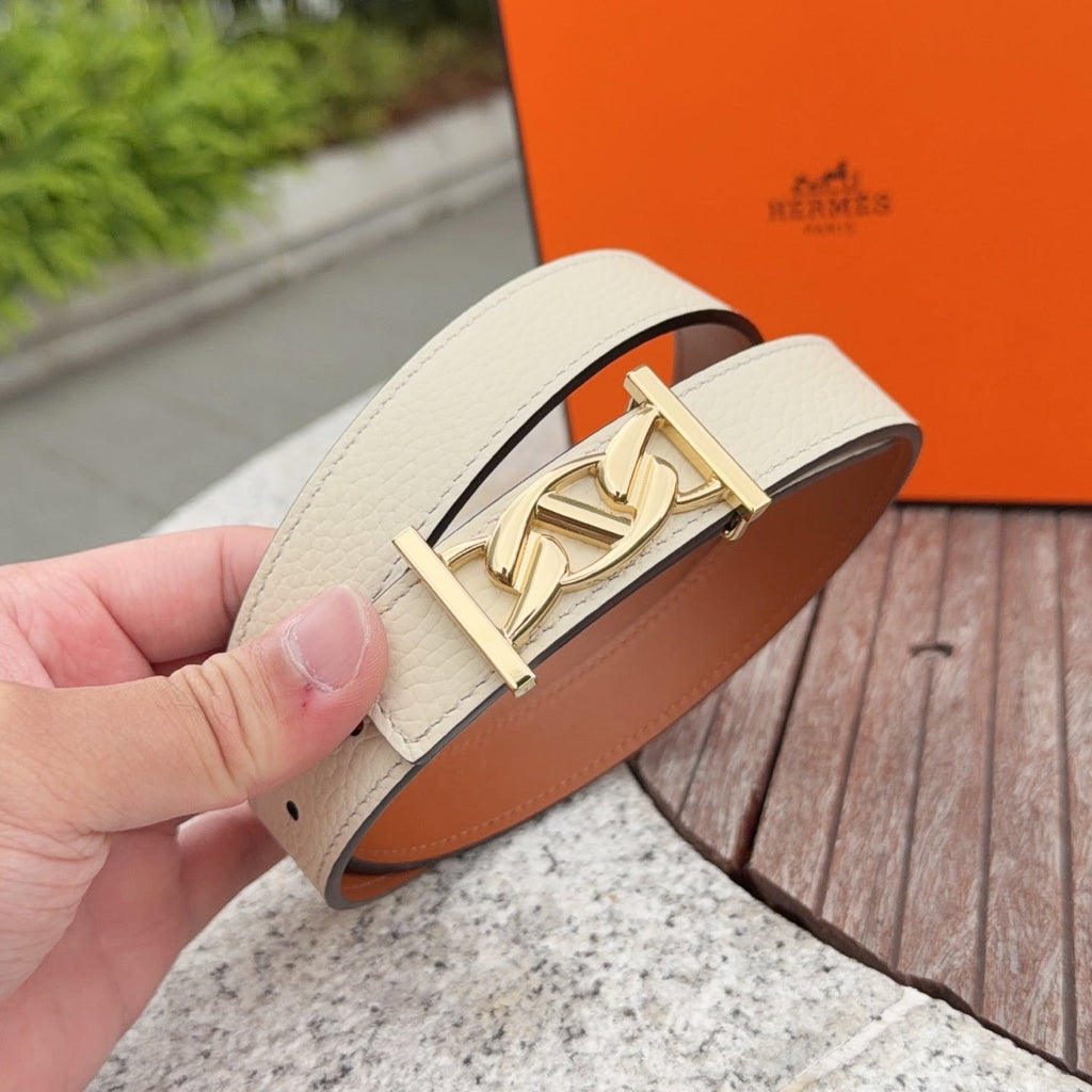 HM My H belt 2.5cm Ivory Gold Cowhide 202570
