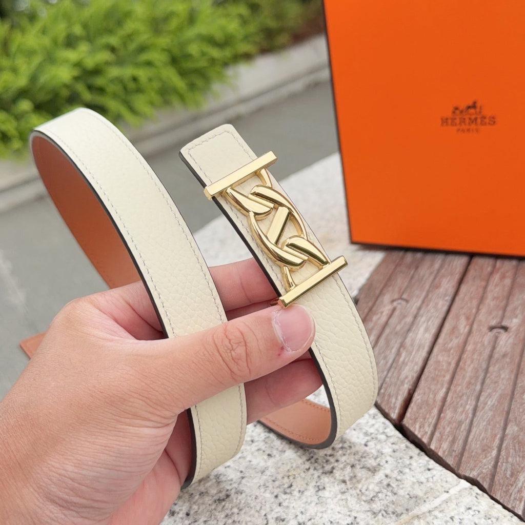 HM My H belt 2.5cm Ivory Gold Cowhide 202570