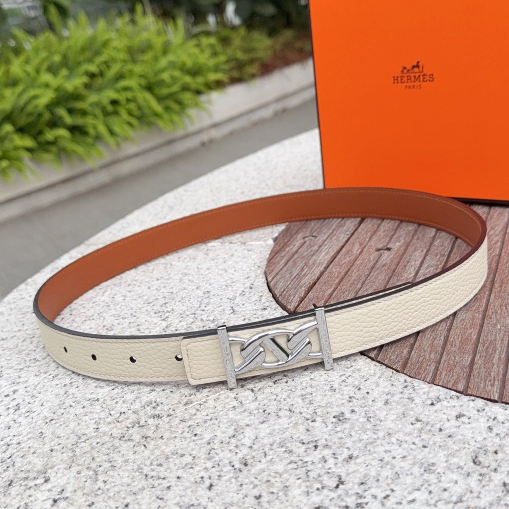 HM My H belt 2.5cm Ivory Sliver Cowhide 202569