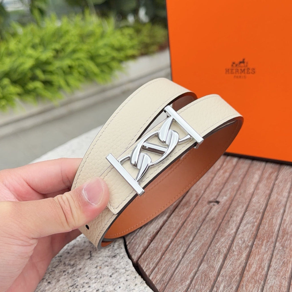 HM My H belt 2.5cm Ivory Sliver Cowhide 202569