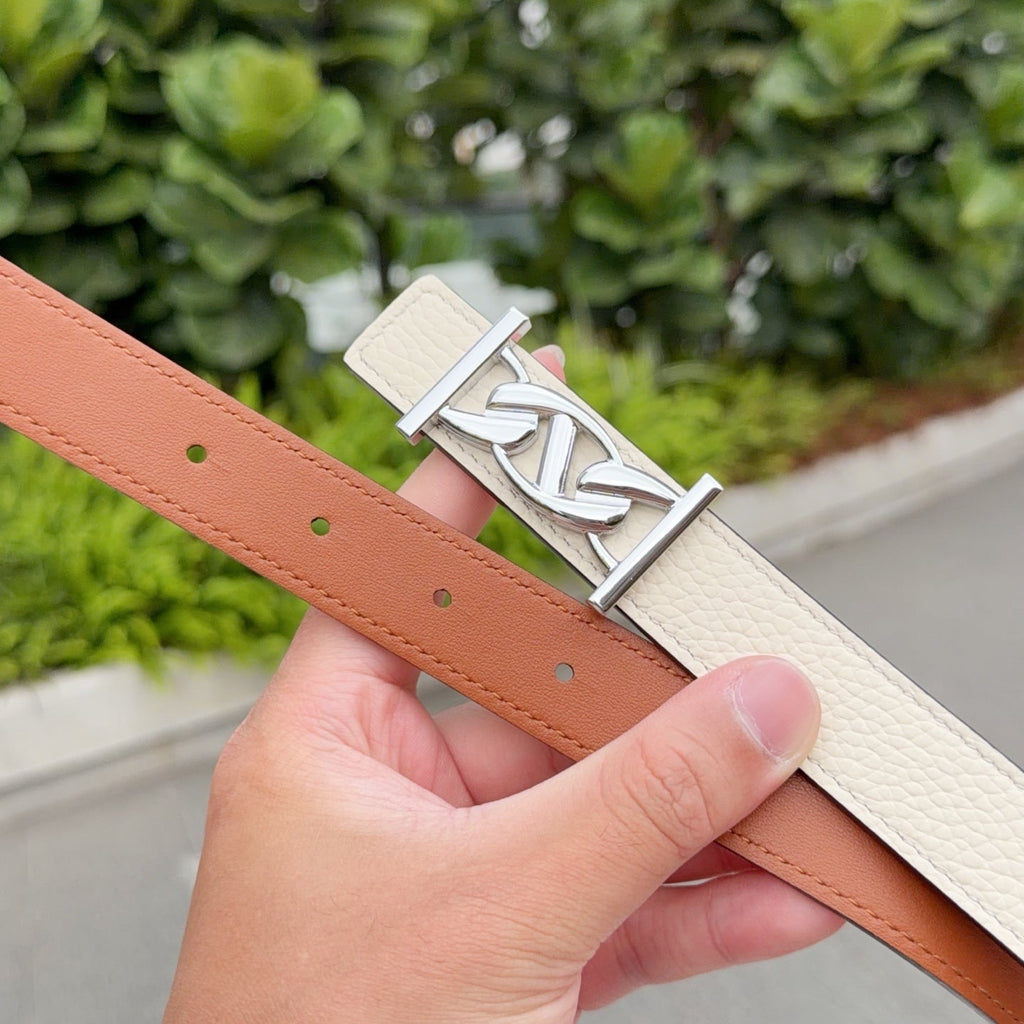 HM My H belt 2.5cm Ivory Sliver Cowhide 202569