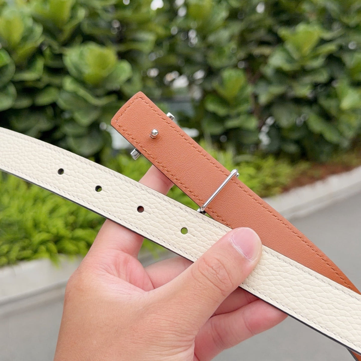 HM My H belt 2.5cm Ivory Sliver Cowhide 202569
