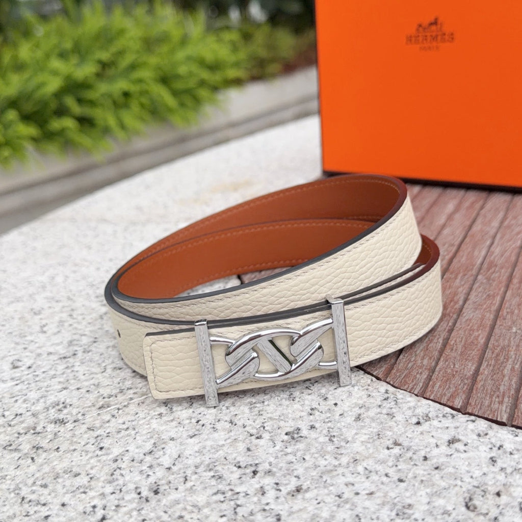 HM My H belt 2.5cm Ivory Sliver Cowhide 202569