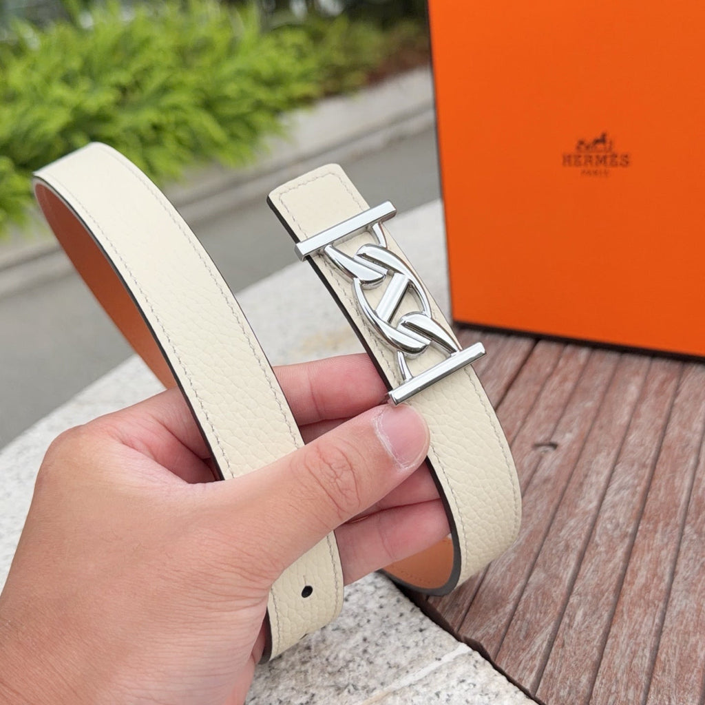 HM My H belt 2.5cm Ivory Sliver Cowhide 202569