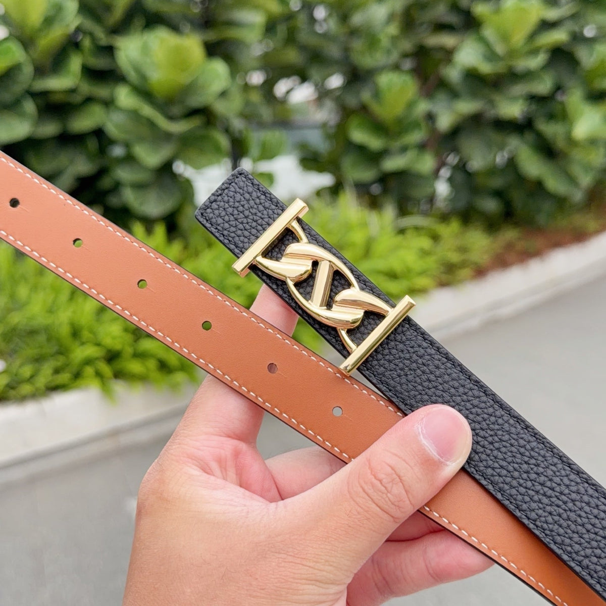 HM My H belt 2.5cm Black Gold Cowhide 202568