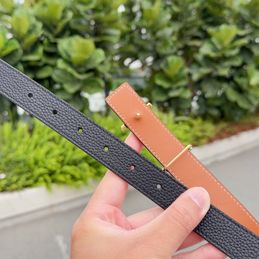 HM My H belt 2.5cm Black Gold Cowhide 202568