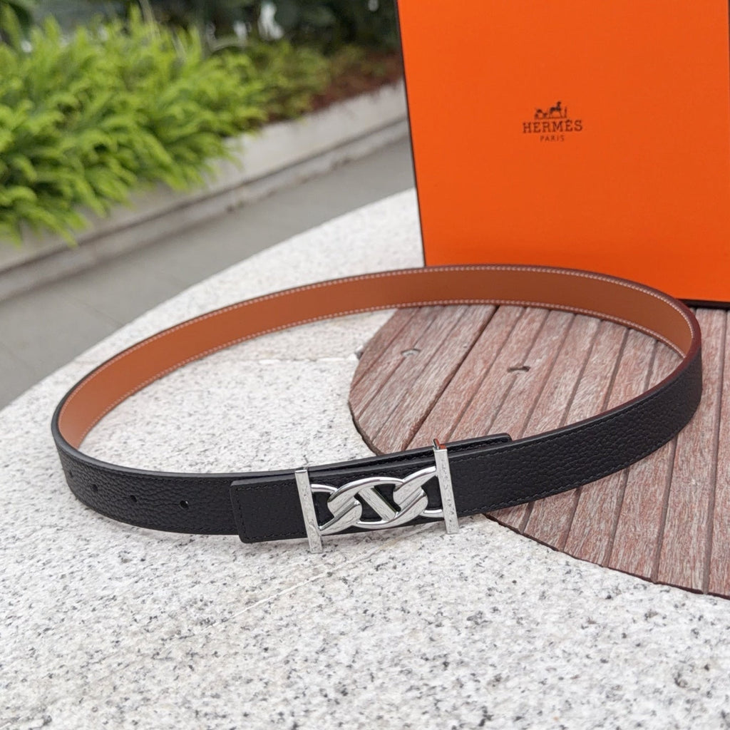 HM My H belt 2.5cm Black Sliver Cowhide 202567