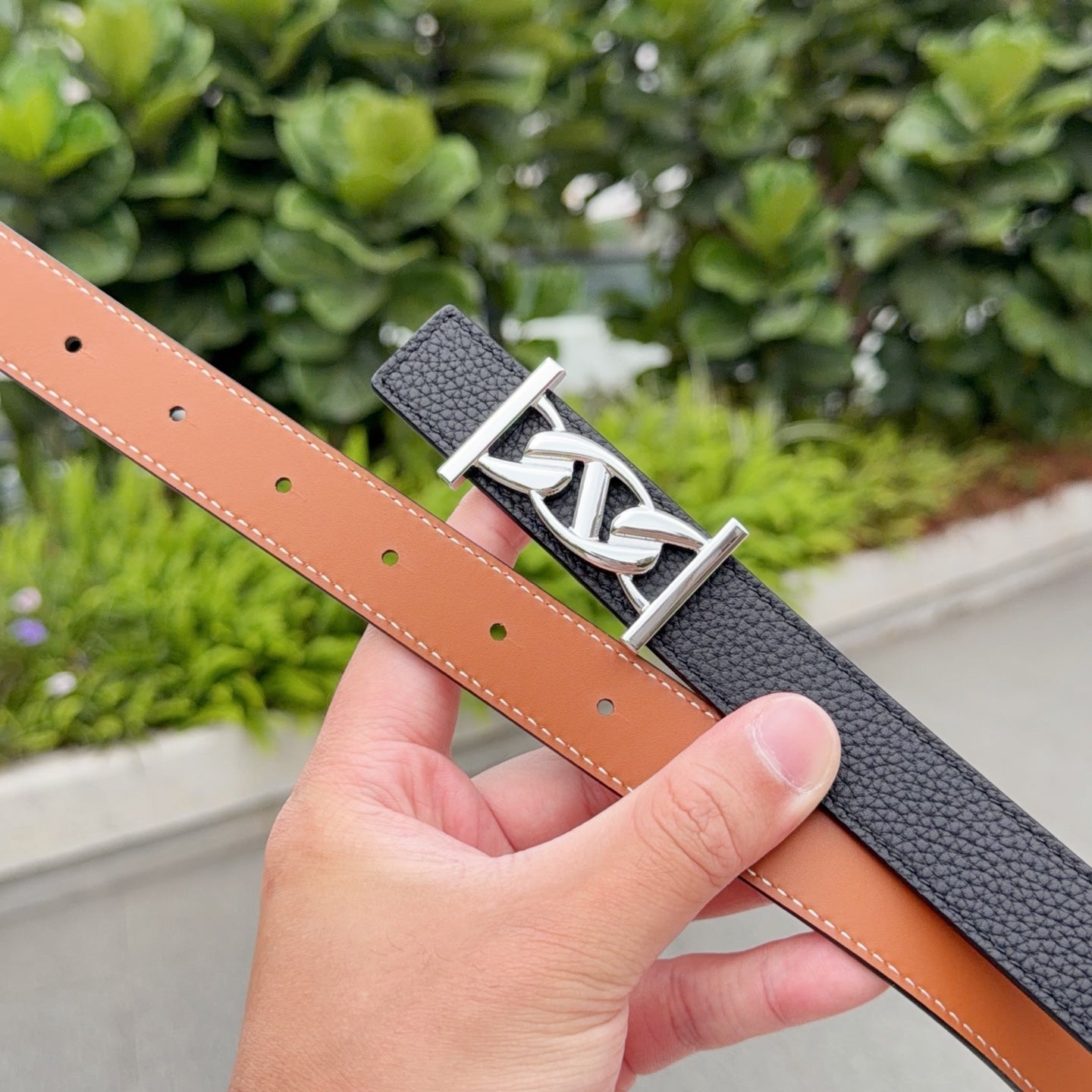 HM My H belt 2.5cm Black Sliver Cowhide 202567