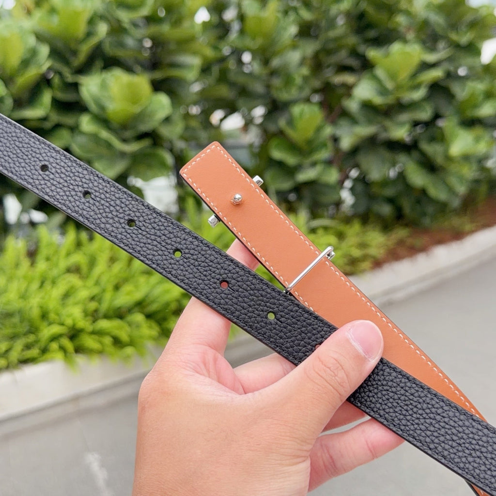 HM My H belt 2.5cm Black Sliver Cowhide 202567