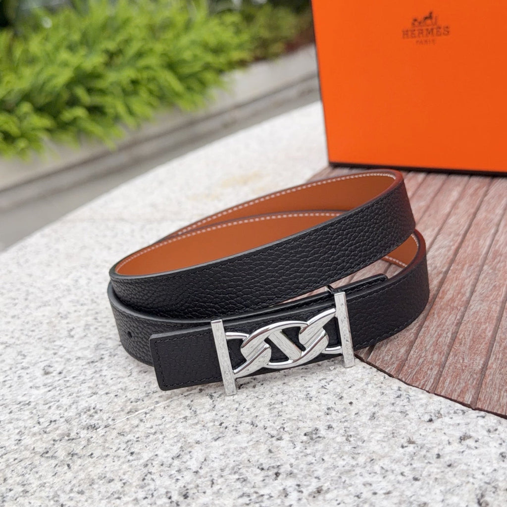 HM My H belt 2.5cm Black Sliver Cowhide 202567