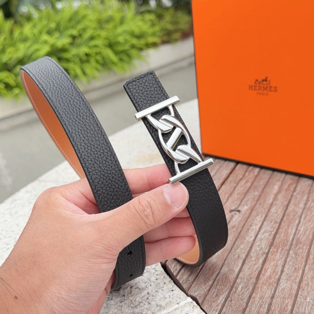 HM My H belt 2.5cm Black Sliver Cowhide 202567