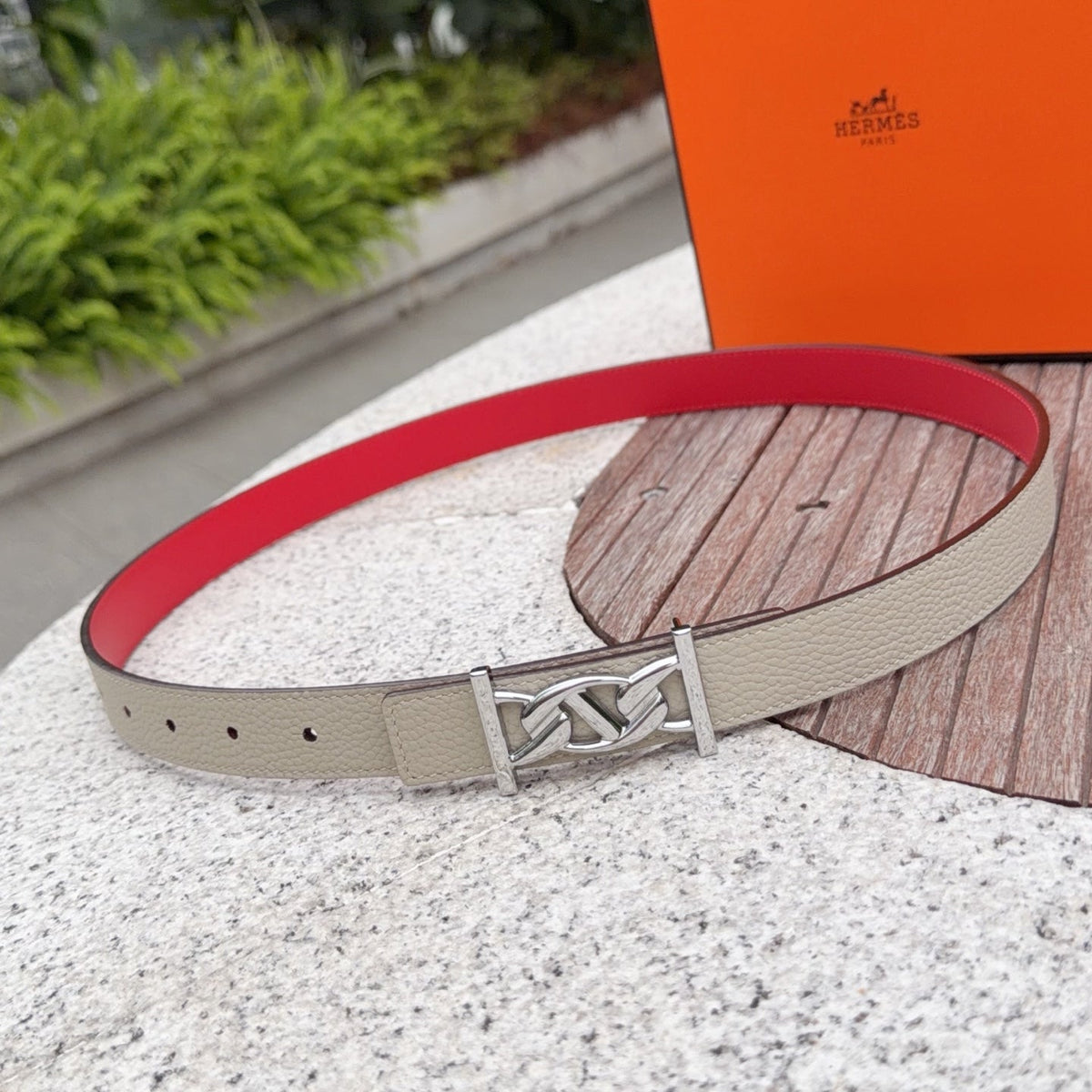 HM My H belt 2.5cm Taupe Sliver Cowhide 202560