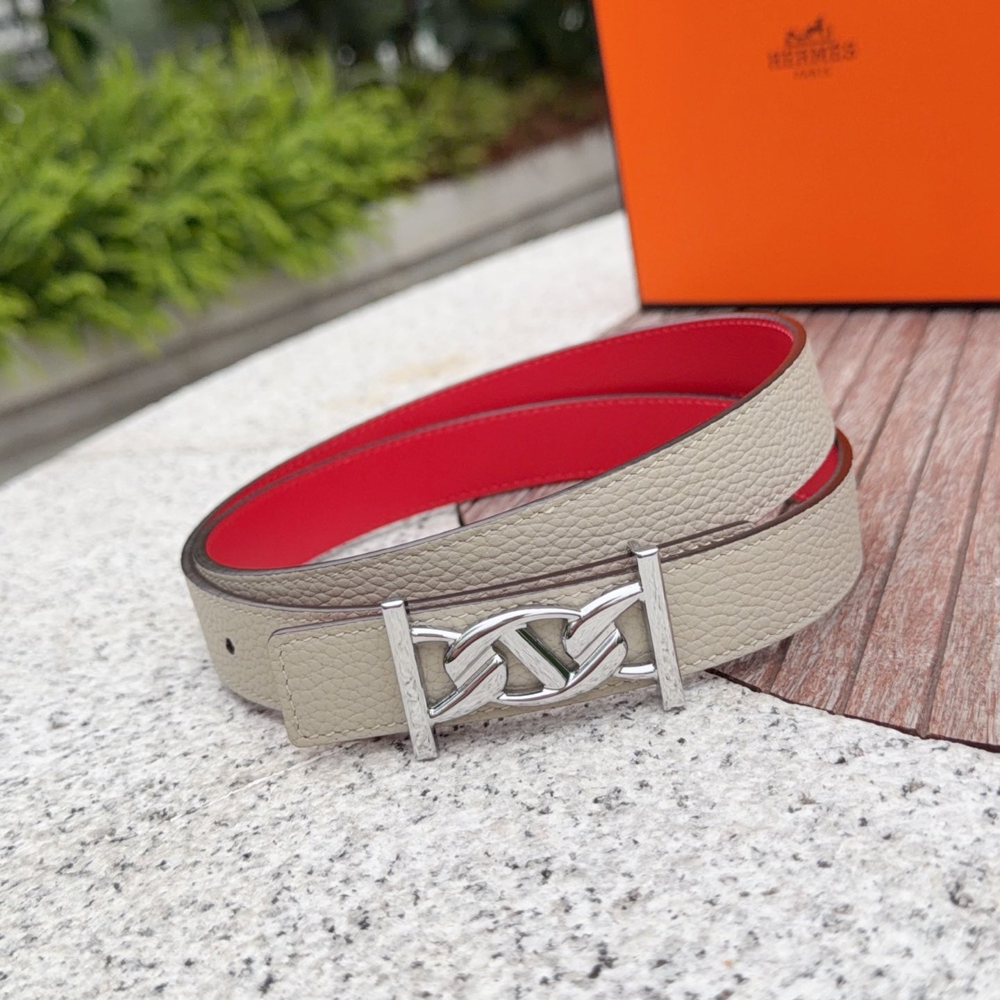HM My H belt 2.5cm Taupe Sliver Cowhide 202560