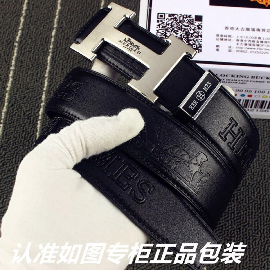 HM Original Belt 38mm Black Cowhide Sliver Buckle 620272
