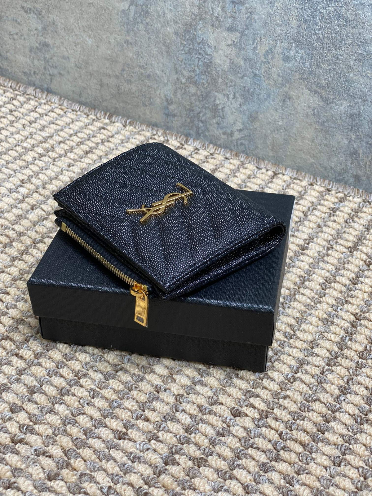 YSL Cassandre Matelassé Bi-Fold Wallet Black Caviar Cowhide GHW