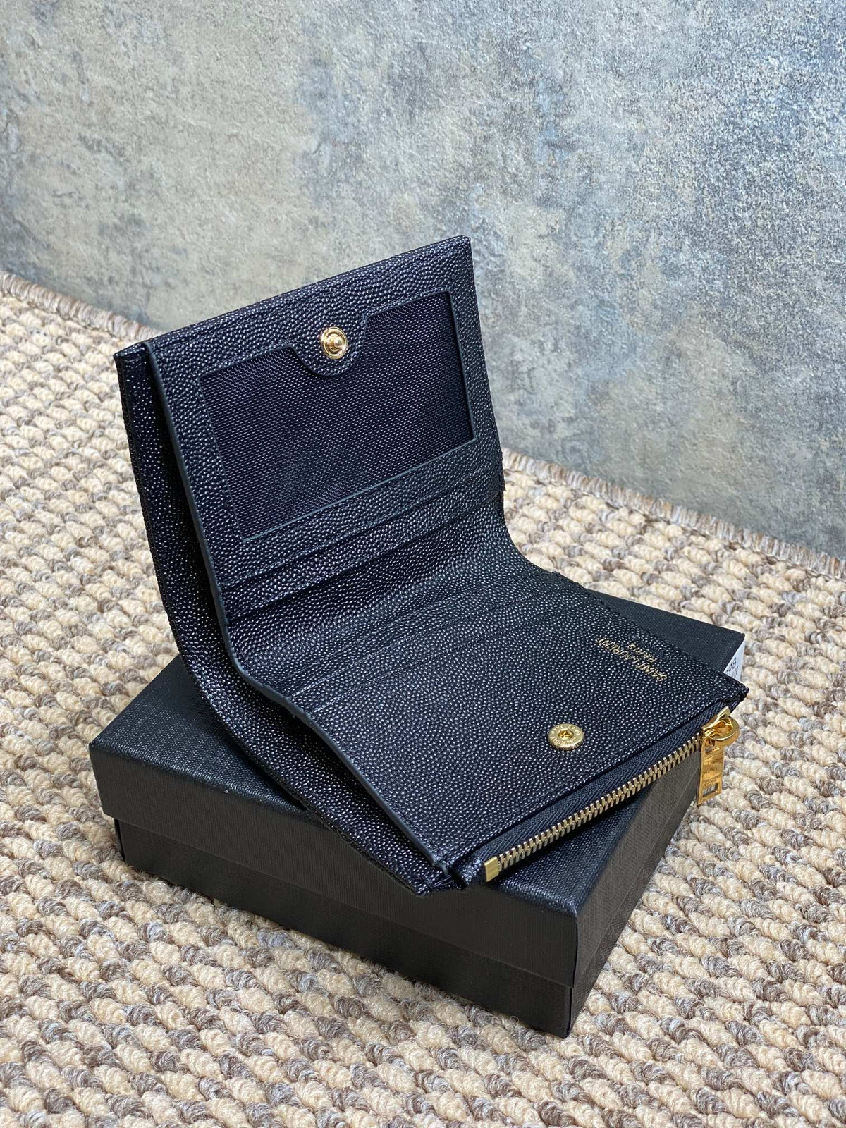 YSL Cassandre Matelassé Bi-Fold Wallet Black Caviar Cowhide GHW