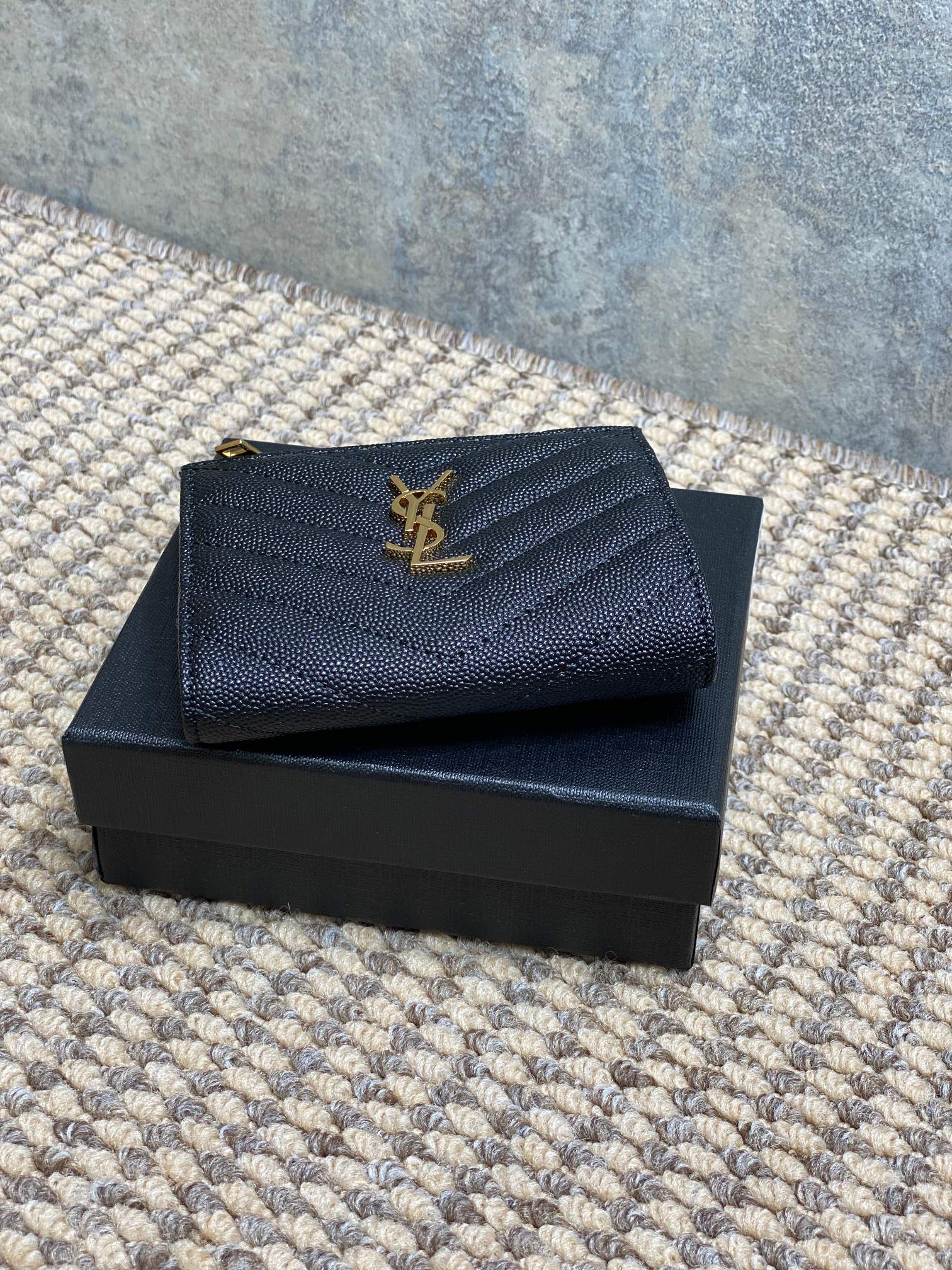 YSL Cassandre Matelassé Bi-Fold Wallet Black Caviar Cowhide GHW
