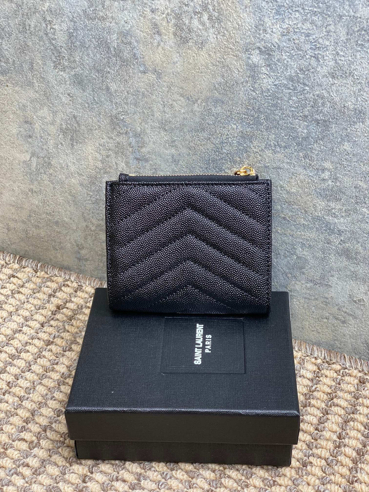 YSL Cassandre Matelassé Bi-Fold Wallet Black Caviar Cowhide GHW