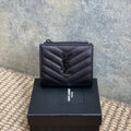 YSL Cassandre Matelassé Bi-Fold Wallet Full Black Caviar Cowhide
