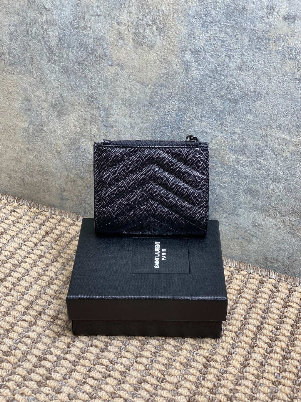 YSL Cassandre Matelassé Bi-Fold Wallet Full Black Caviar Cowhide