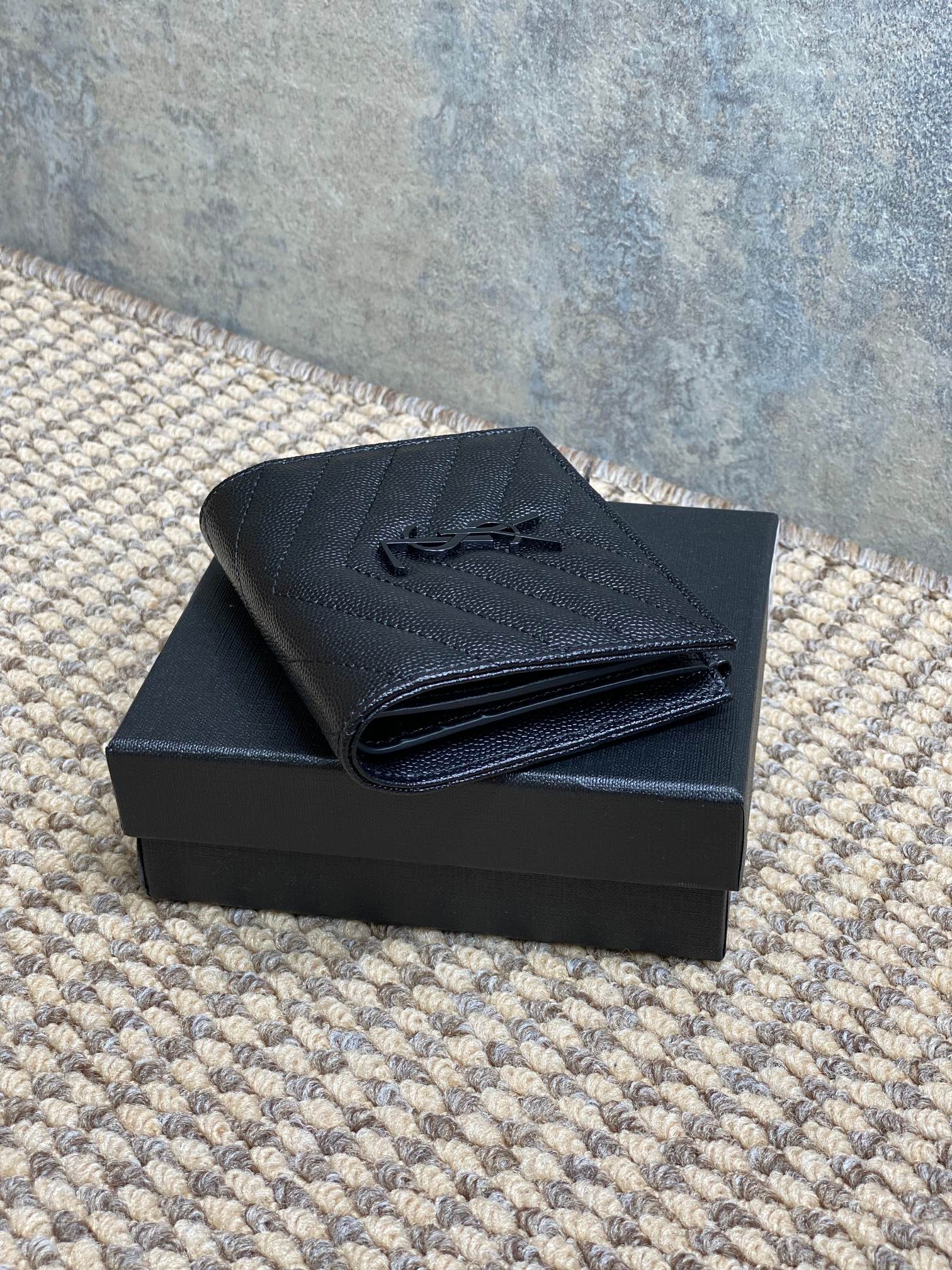 YSL Cassandre Matelassé Bi-Fold Wallet Full Black Caviar Cowhide