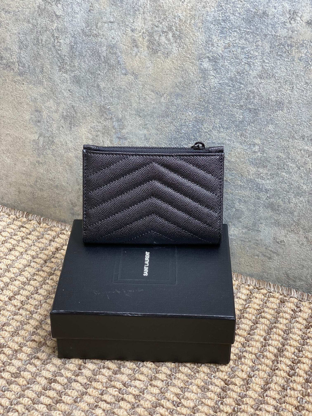 YSL Monogram Wallet Wallet 13cm Full Black Caviar Cowhide