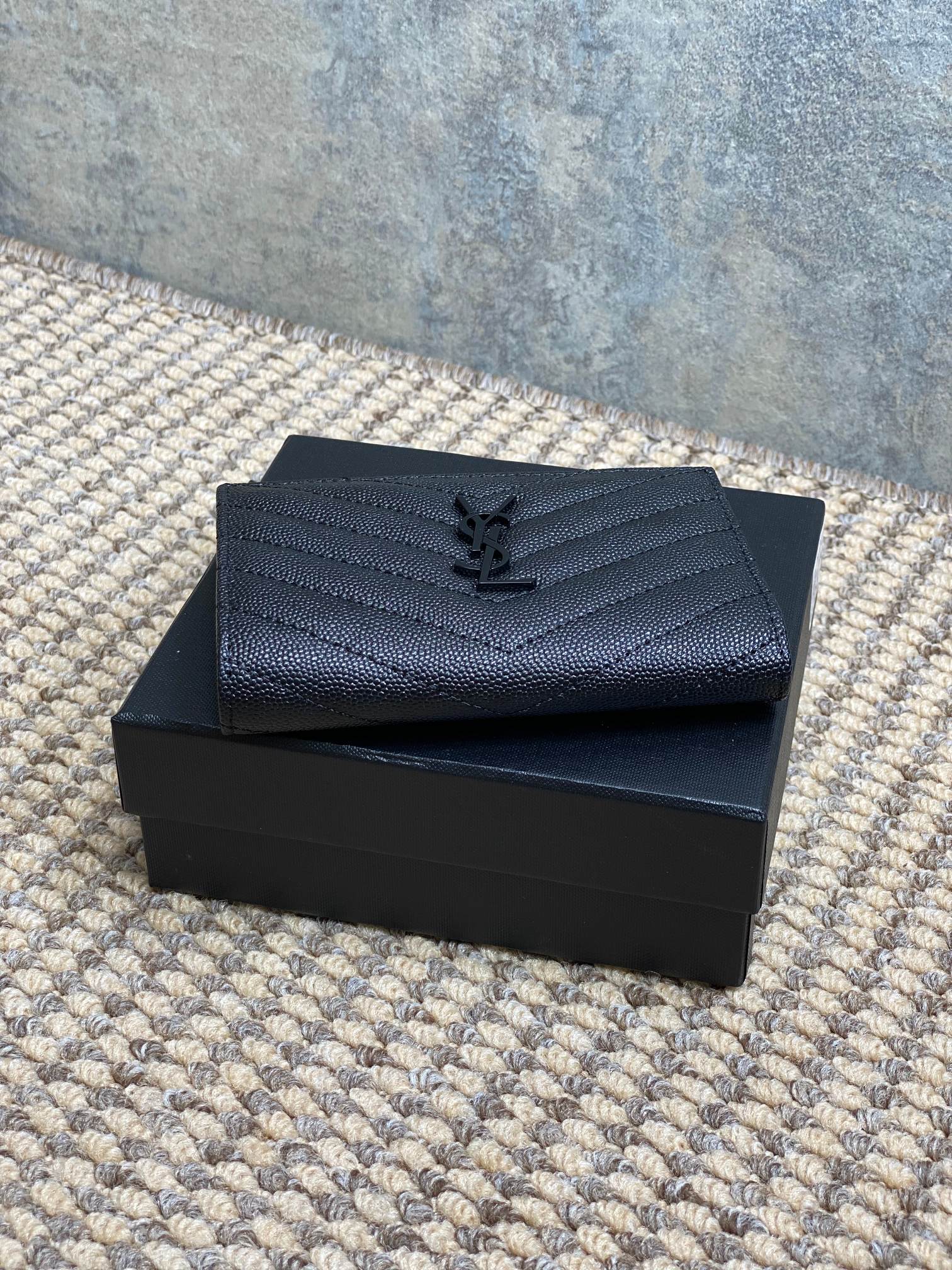 YSL Monogram Wallet Wallet 13cm Full Black Caviar Cowhide