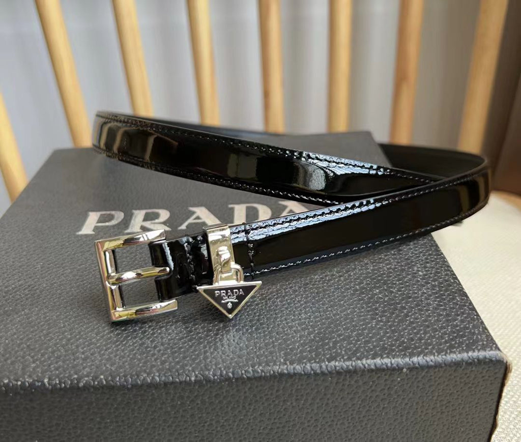 Prada Belt 1.5cm With Triangular Logo Buckle Black Patent Leather